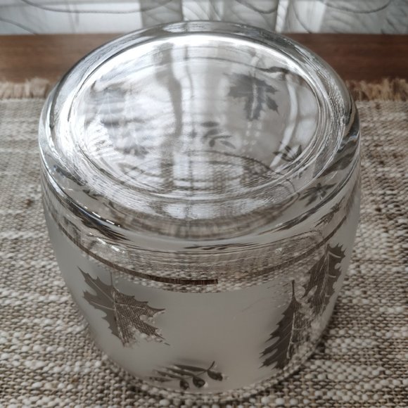 VTG Libbey Gold Overlay Leaves Frosted Glass Ice Bucket 5.75" - Picture 4 of 6